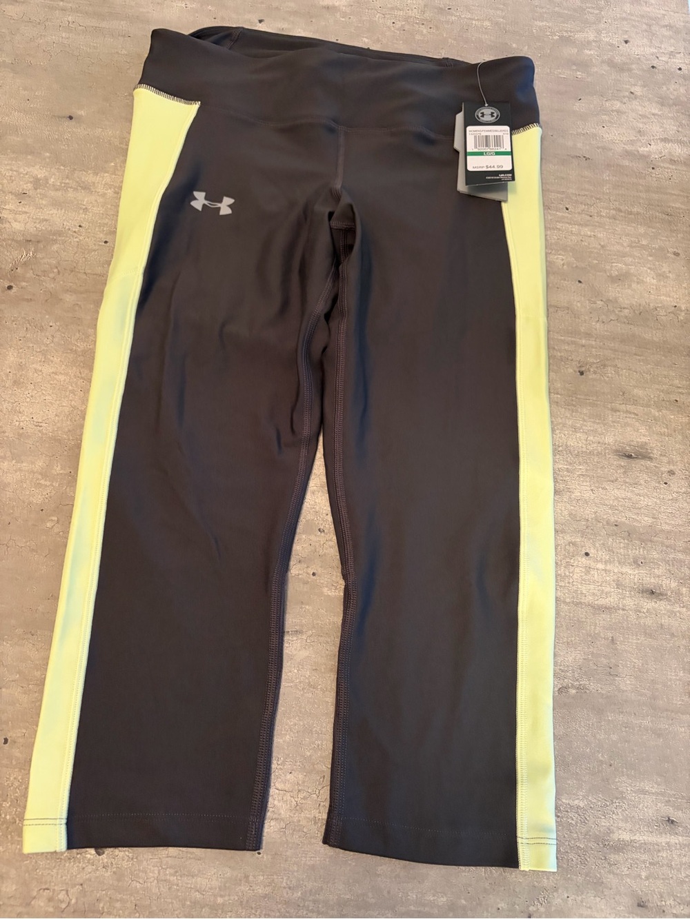 Under Armour Women's Compression Heat Gear Running Grey Yellow Capri Large NWT